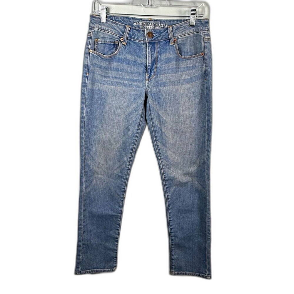 American Eagle Outfitters Womens Skinny Jeans Low Rise Light Wash Blue Denim 8